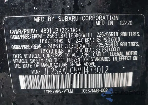 2021 Subaru Forester Limited from USA, damaged, VIN JF2SKAUC5MH473012